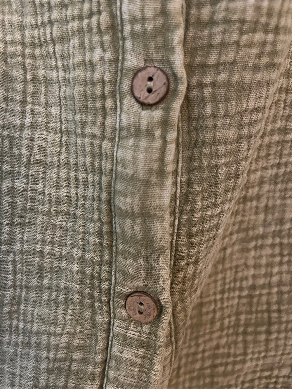 Easel Oversized Acid Washed Sage Green Gauze Button-Up Shirt w/Ruched Sleeves - Picture 6 of 10